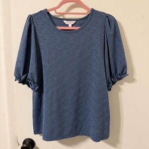 Lauren Conrad Blue Floral Puff Sleeve Blouse Size Medium